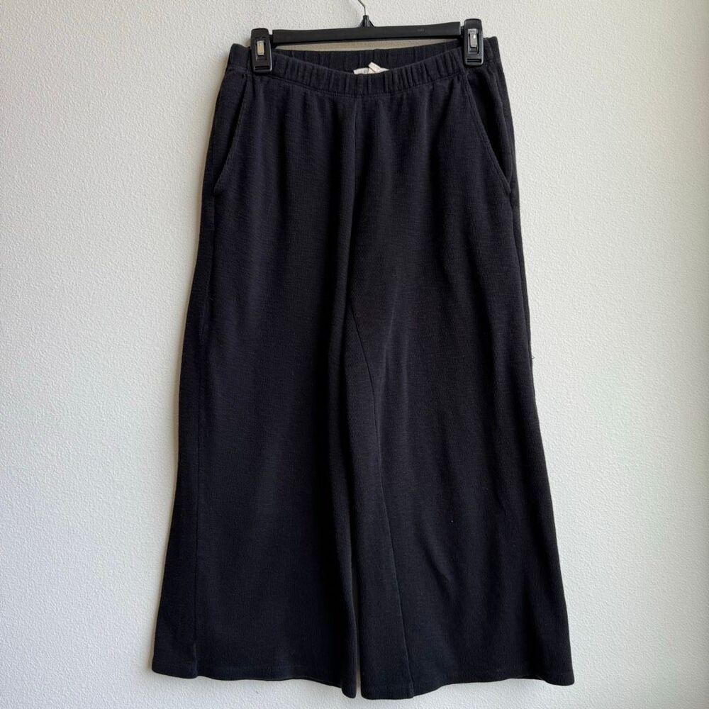 Eileen Fisher Black 100% Organic Cotton Wide Leg Crop Pants Size XXS Pull On